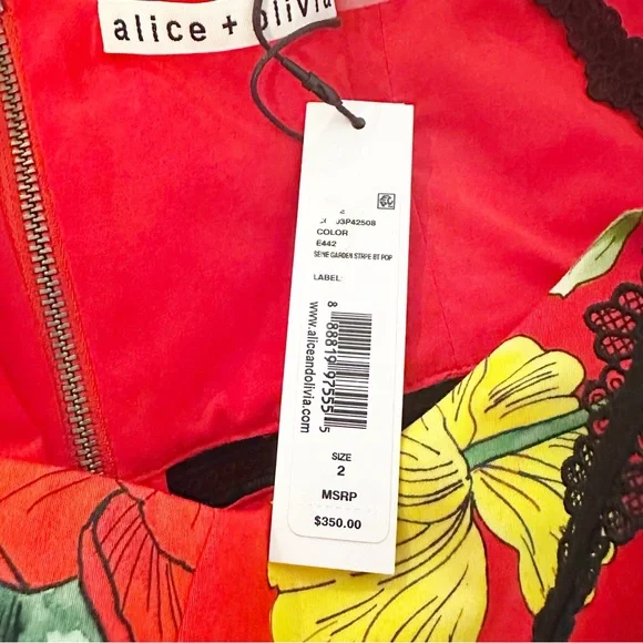 Alice and Olivia Kirby Lace-Trim Ruffled Floral Dress
